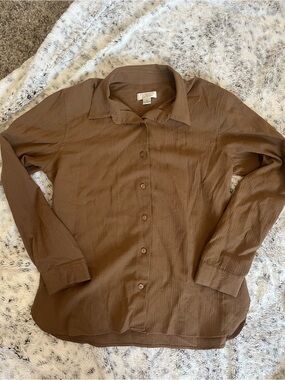 Christopher & Banks Brown Button-Front Textured Shirt